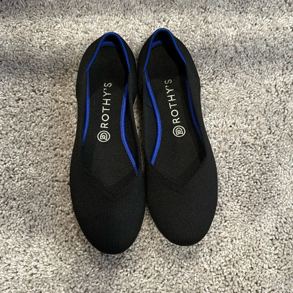 Rothy's Black Flats with Blue Trim